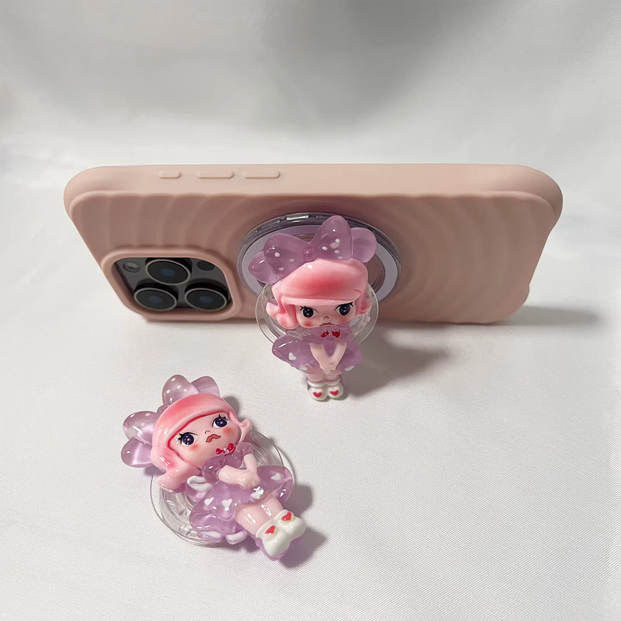 Niedriger 3D Griptok Handyhalter für iPhone in Rosa und Lila mit Puppen-Design - Bild 2