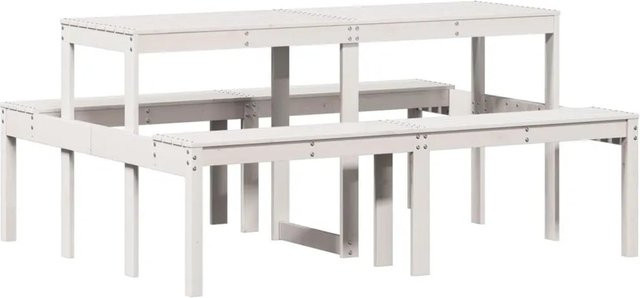 vidaXL Picknicktisch aus Kiefernholz in Weiß, B/T/H: 160 x 134 x 75 cm - Bild 1