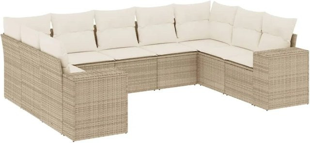 vidaXL 9-tlg Garten-Sofagarnitur in L-Form aus Poly-Rattan mit Kissen in Beige - Bild 1