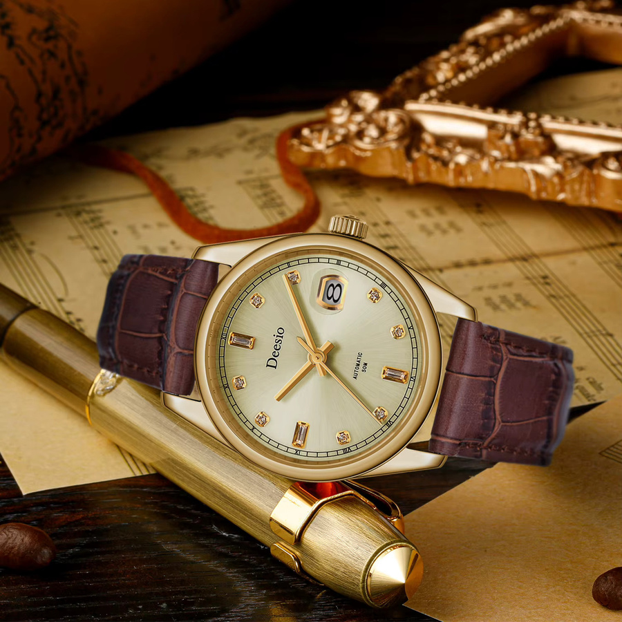 Deesio Armbanduhr Automatik, Edelstahlgehäuse, Lederarmband, Herren - Bild 2