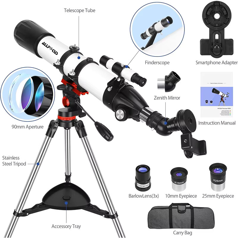 ALLFOC 80090 Astronomisches Teleskop mit großer HD-Blende und Stativ für die professionelle Sternenbeobachtung - Bild 6