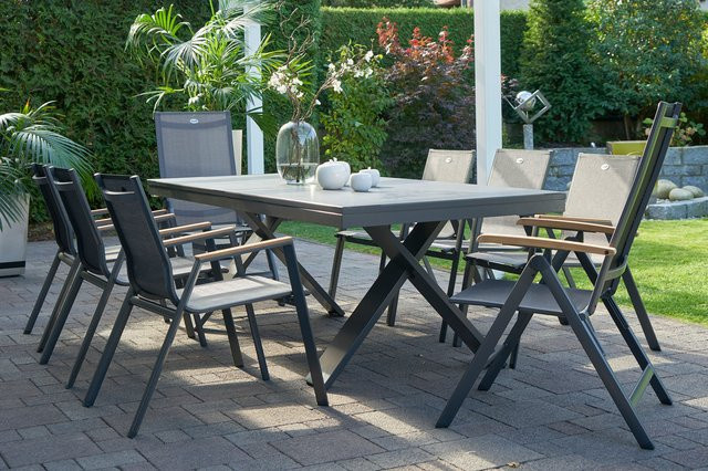 Hartman Garten-Essgruppe Xanadu / Aruba in Xerix/Anthrazit aus Aluminium und Glaskeramik mit 6 Stapelsesseln und 2 Klappstühlen, ausziehbar, B/T/H: 220 x 100 cm bis 280 x 100 cm - Bild 1