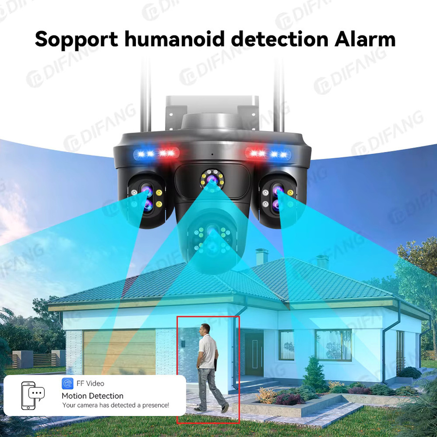 DiFang WLAN-IP-Kamera mit 35MP, 10-fach optischem Zoom, 7 Linsen und 4 Bildschirmen, PTZ Außenüberwachungskamera mit Auto-Tracking und Nachtsicht in Schwarz - Bild 4