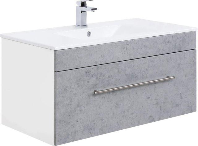 Posseik Waschplatz Viva in Beton-Optik und Weiß mit modernem Design - Bild 1