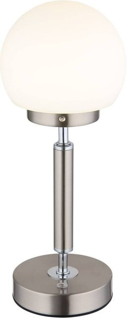 GLOBO LED-Tischleuchte modern in Nickel matt mit Opal Glas, dimmbar und wiederaufladbar, Höhe: 28,5 cm, Durchmesser: 11,5 cm - Bild 1
