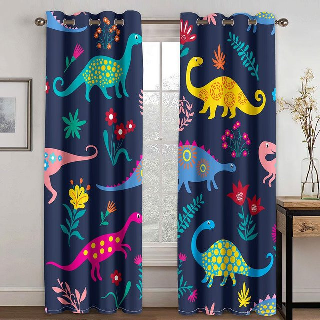 2er-Set Vorhänge mit Schmetterlings- und Pilzmuster in Schwarz und Blau, halbtransparentes Design für Kinderzimmer oder Wohnzimmer, B: 50 cm, H: 130 cm - Bild 1
