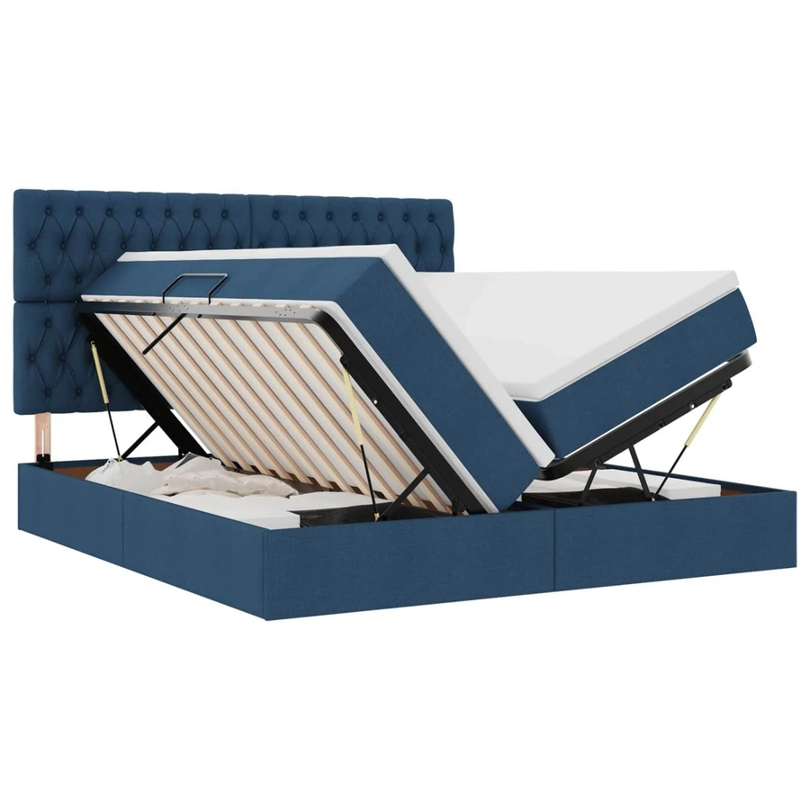 vidaXL Bett mit Kopfteil und LED-Lichtleisten in Blau, Stoff, B/T: 180 x 200 cm - Bild 2