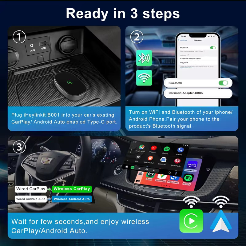 VIKEFON Kabelloser CarPlay und Android Auto Adapter Smart Mini Box in Schwarz für Plug-and-Play-Verbindung - Bild 3