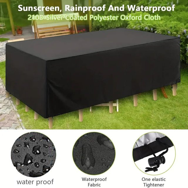 Wasserdichte und winddichte Gartenmöbel-Abdeckung aus 210D Oxford-Stoff für deinen Gartentisch von MY·BAKERMAN in Schwarz - Bild 1