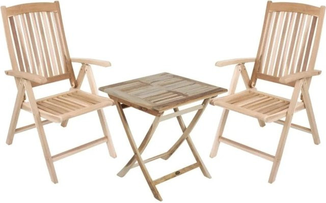 DELUKE Balkonmöbel-Set LINNEA 3-teilig aus Teakholz in Teakbraun mit Tisch und 2 Stühlen für Garten, Terrasse und Balkon - Bild 1