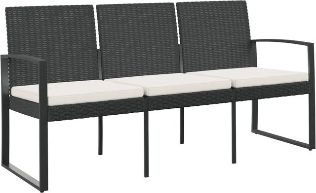 vidaXL Gartenbank 3-Sitzer mit Kissen aus PP-Rattan und Metall in Schwarz - Bild 1