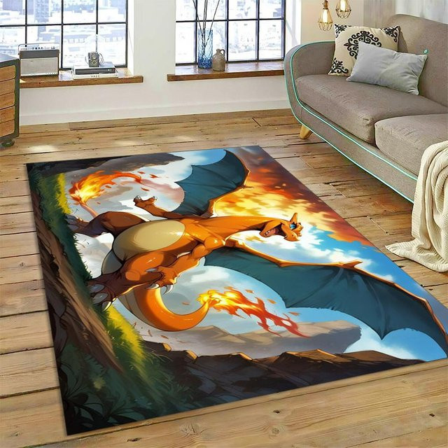Pokémon Teppich mit Glurak, Glumanda und Dracaufeu Design für Wohnzimmer und Schlafzimmer, B/B: 60 x 40 cm, Mehrfarbig - Bild 1