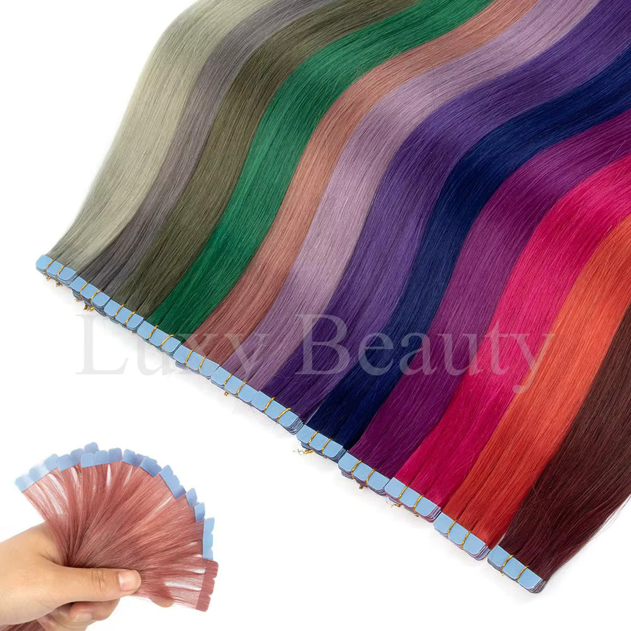 Luxy Beauty Mini-Tape-in Echthaar-Extensions, 10 Stück, Rosa Rot Grün Lila Blau - Bild 2