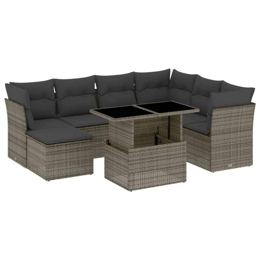 vidaXL 8-tlg Garten-Sofagarnitur in L-Form aus Poly-Rattan mit Kissen in Grau - Bild 2