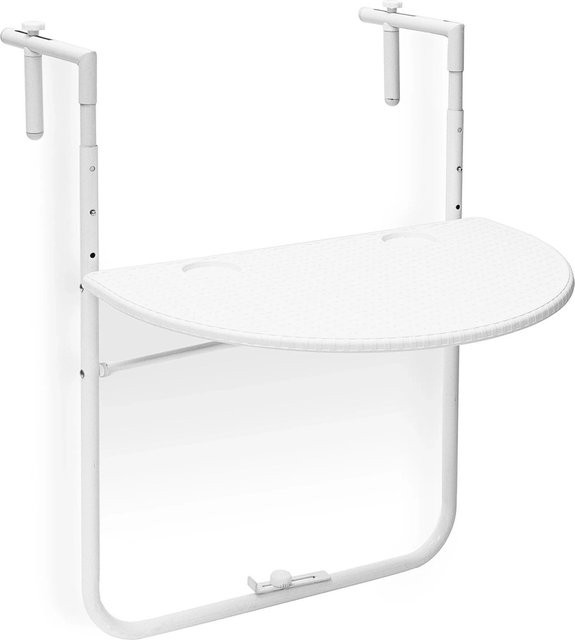 Relaxdays Balkonhängetisch in Rattan-Optik aus Kunststoff und Metall, Weiß, höhenverstellbar und klappbar, B/T/H: 84 x 60 x 63 cm - Bild 1