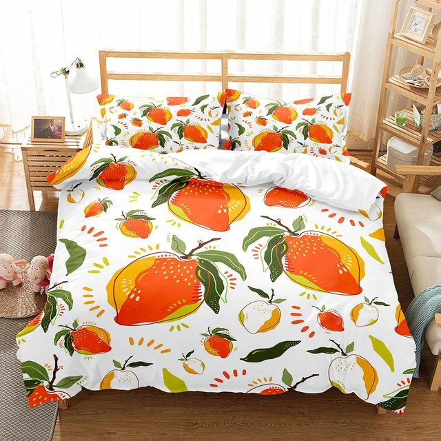Binchi Bettwäsche-Set Mango Fruchtmuster mit Kissenbezug, Mehrfarbig, B/H: 155 x 215 cm - Bild 1