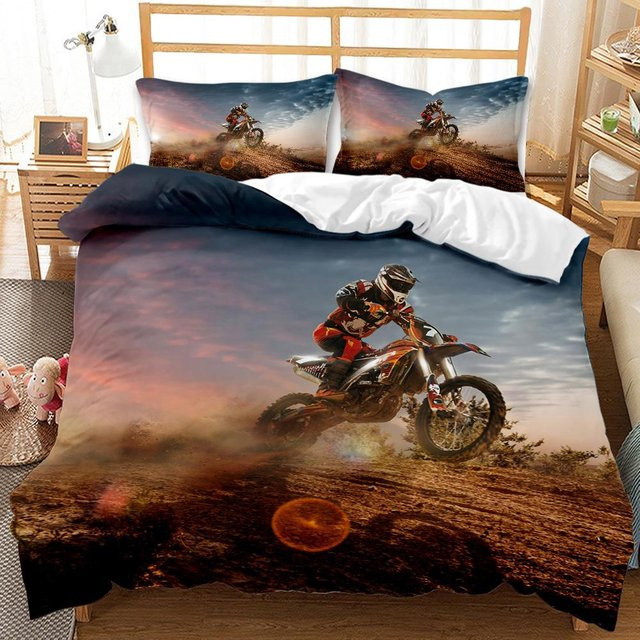 JMG Household Supplies Bettwäsche Set Motocross Design für Teenager, Bettbezug und Kissenbezug aus Mikrofaser, Mehrfarbig, B/H: 135 x 200 cm - Bild 1