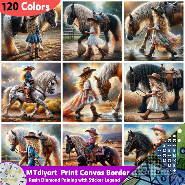 MTdiyart Diamond Painting Set Pferdemädchen Porträt mit 120 Farben in Multicolour für Erwachsene - Bild 1