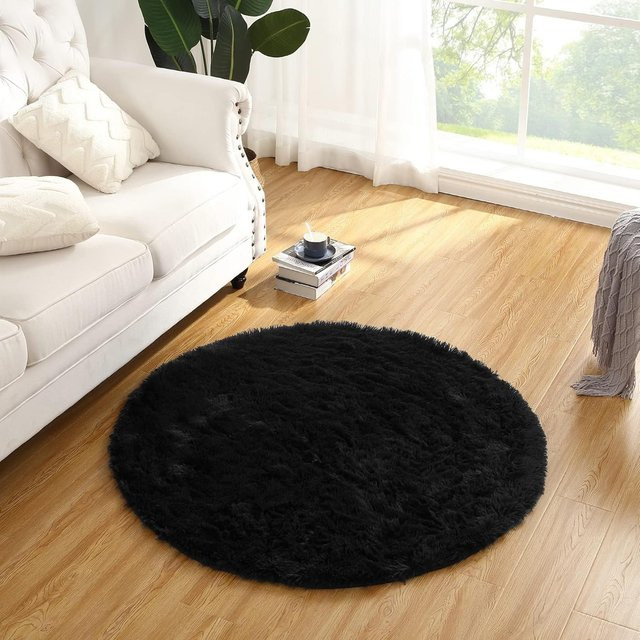 Garvee Runder Shaggy Teppich Schwarz, Flauschiger Hochflor-Teppich mit Rutschfester Unterseite, Weiche Bodenmatte für Wohnzimmer und Kinderzimmer, Durchmesser: 100 cm - Bild 1