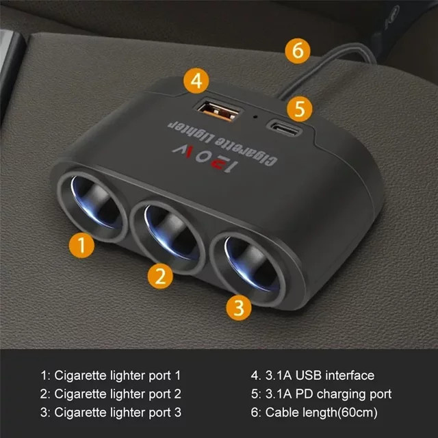 kankeirr Dual USB Auto Ladegerät mit 120W PD und QC3.0 Schnellladefunktion für 12V 24V, Schwarz - Bild 1