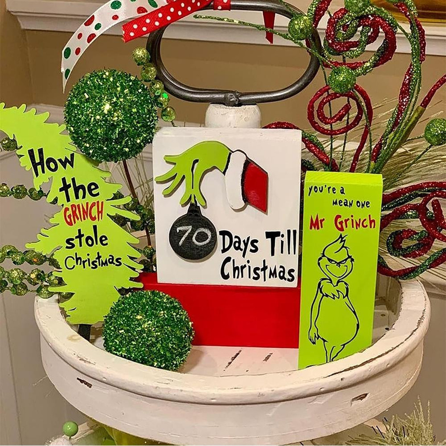 6er Set Weihnachts Etagere Deko aus Holz in Rot und Grün von happybuySE - Bild 2