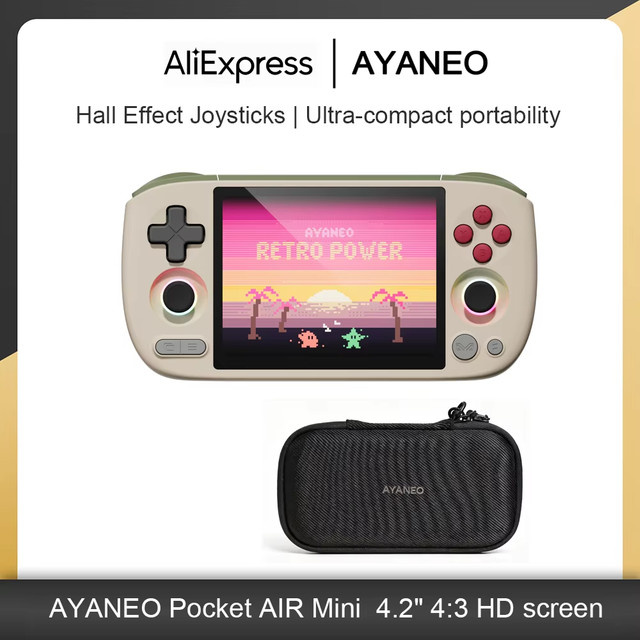 AYANEO Pocket AIR Mini Retro Handheld Konsole mit 4,2 Zoll 4:3 HD-Bildschirm in Schwarz inklusive Aufbewahrungstasche - Bild 1