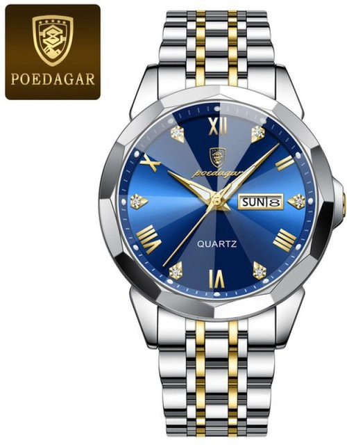 POEDAGAR Armbanduhr, Quarz, Edelstahl, Blau, Herren - Bild 1