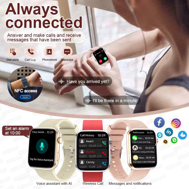 GUHUAVMI Smartwatch, Gold, Edelstahl, Leder, Unisex - Bild 4