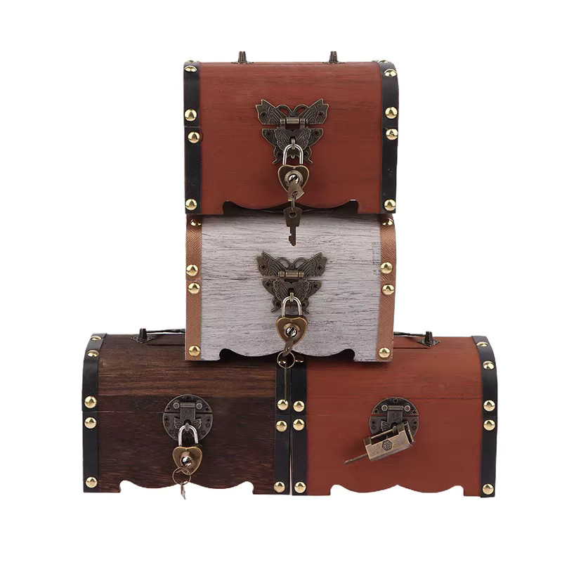 KOQZM Vintage Schatztruhe aus Holz mit Schloss als Retro Aufbewahrungsbox und Spardose - Bild 2