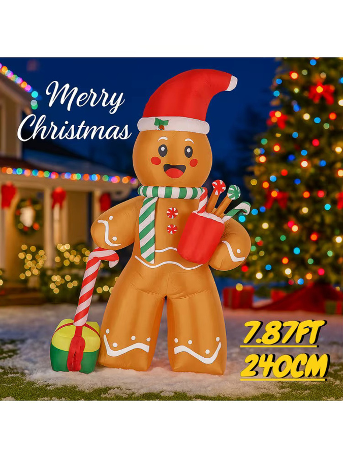 TONGHUANIU Aufblasbare Weihnachtsdekoration mit LED-Beleuchtung, Lebkuchenmann und Zuckerstange, Mehrfarbig, Höhe: 240 cm - Bild 3