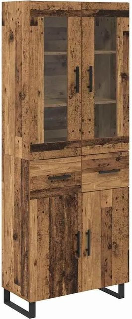vidaXL Highboard und Sideboard Set aus Altholz und Glas in Braun, 2-teiliges Möbelset mit Schubladen und Glastüren für Wohnzimmer, Esszimmer oder Büro, B/T/H: 180 x 34 x 69,5 cm und 60 x 34 x 69,5 cm - Bild 1
