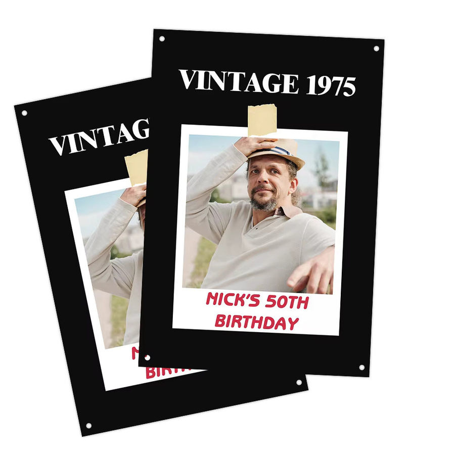 WEIGAO Personalisiertes Geburtstagsbanner im Polaroid-Stil in Schwarz als Vintage-Party-Dekoration und Willkommensschild - Bild 5