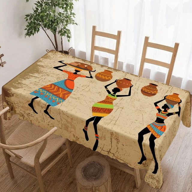 Rechteckige Tischdecke von Beau Maison mit afrikanischem Frauenmotiv in Beige, wasserabweisend und waschbar, B/T: 160 x 100 cm - Bild 1