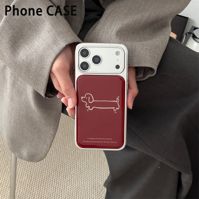 DecoPhone Handyhülle im koreanischen INS-Stil mit roten Welpen und Polka Dots, stoßfestes Epoxy-Design für iPhone XR bis iPhone 17 Pro Max, Farbe: Rot/Silber - Bild 1