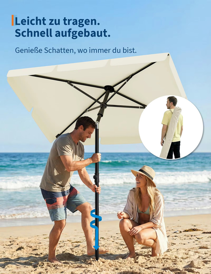 HiMISS Balkon-Sonnenschirm rechteckig mit UV50+ Schutz, neig- und höhenverstellbar, B/H/T: 200 x 230 x 125 cm, in Grau oder Beige - Bild 4