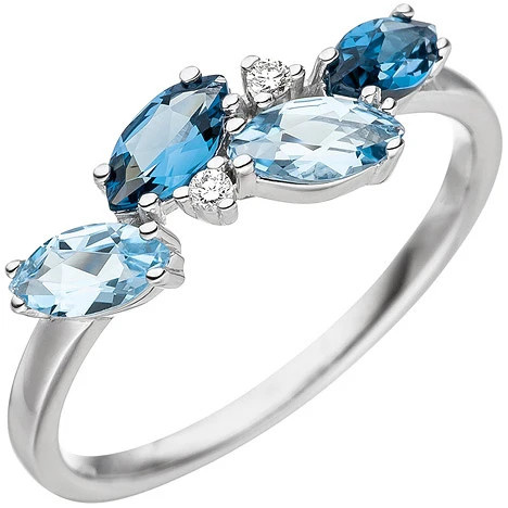 Colfem Ring 585 Weißgold, Blautopas, 2 Diamanten, Damen, Ringgröße 52 - Bild 1
