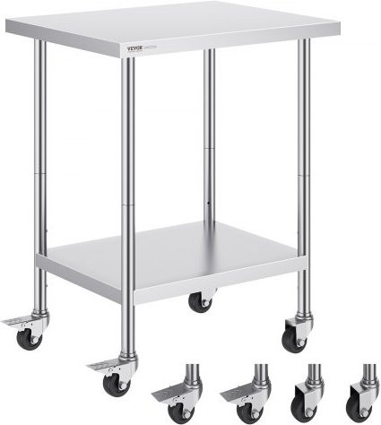 VEVOR Arbeitstisch aus Edelstahl in Silber mit 4 Rollen und 3 einstellbaren Höhenstufen, B/T/H: 76,2 x 76,2 x 95,46 cm - Bild 1