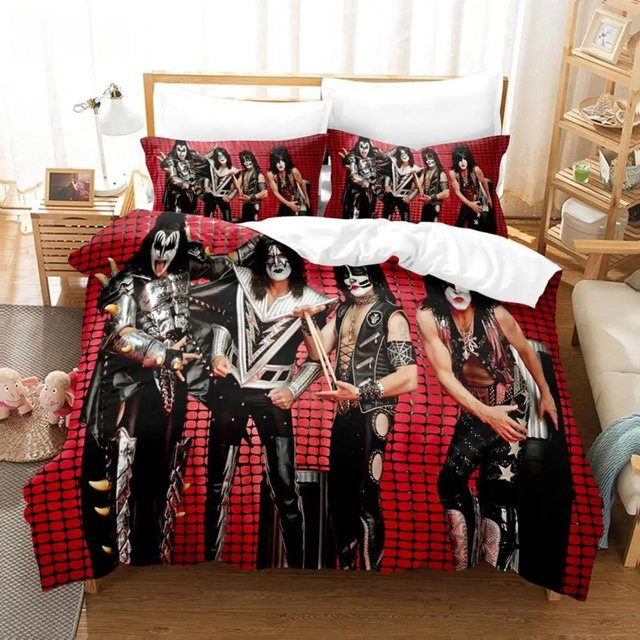 Kiss Band Bettwäscheset aus Mikrofaser in Schwarz, 3-teilig für Erwachsene - Bild 1