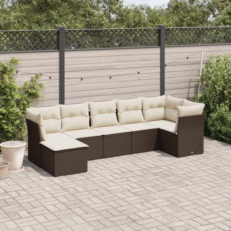 7-tlg. Garten-Sofagarnitur mit Kissen aus Polyrattan in Braun von vidaxl - Bild 1