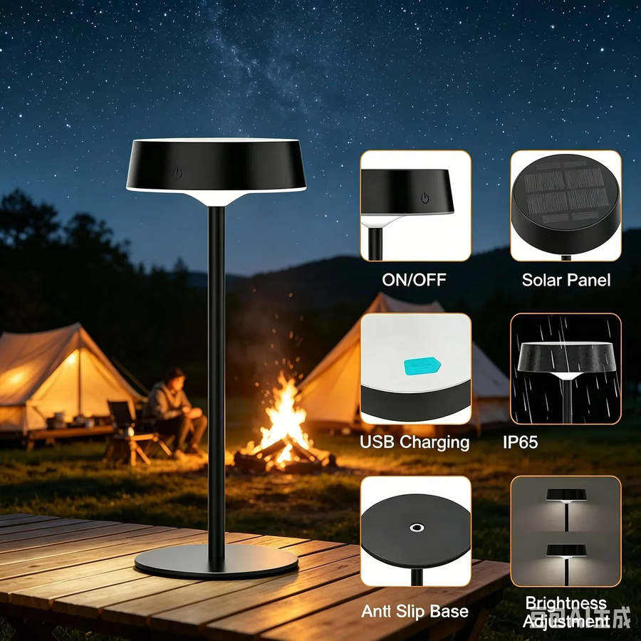 KFV LED Schreibtischlampe mit Solar- und USB-Ladung, dimmbar, 3 Farbtemperaturen, wasserdicht, Schwarz - Bild 2