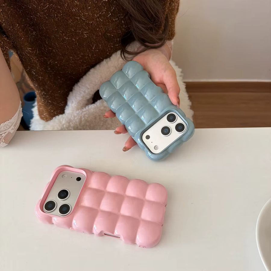 Loobival Handyhülle mit Cartoon-Gitter 3D-Block-Plating Design für iPhone 15 16 17 Pro Max und weitere Modelle, Stoßfeste weiche TPU-Abdeckung in Blau - Bild 3