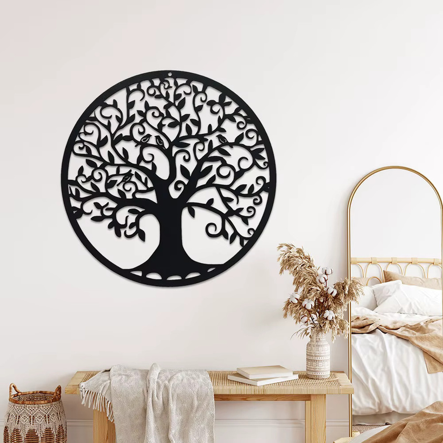 DDPNKL Baum des Lebens Wandkunst aus Metall in Schwarz, Moderne Wanddekoration Stammbaum mit Durchmesser: 27,94 cm - Bild 4