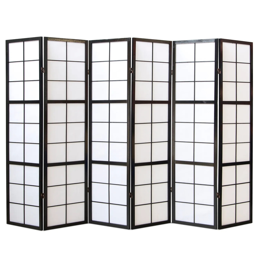 Homestyle4u 6-tlg. Shoji Paravent aus Holz und Reispapier in Schwarz, B: 264 cm, H: 175 cm - Bild 2