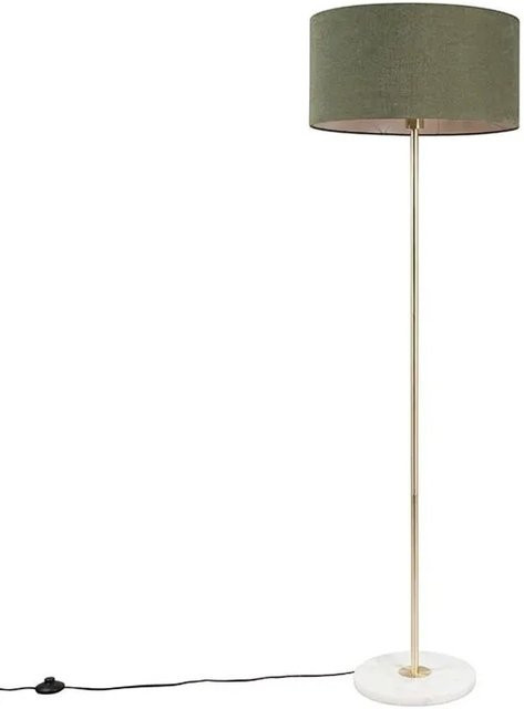 QAZQA Messing Stehlampe mit grünem Schirm und Marmorfuss, dimmbar, Gold/Blattgrün, Höhe: 165 cm - Bild 1