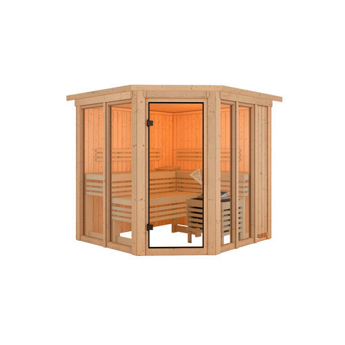 KARIBU Sauna Riisa für 4 Personen aus nordischem Fichtenholz in Beige, B/T/H: 210 x 210 x 202 cm - Bild 2