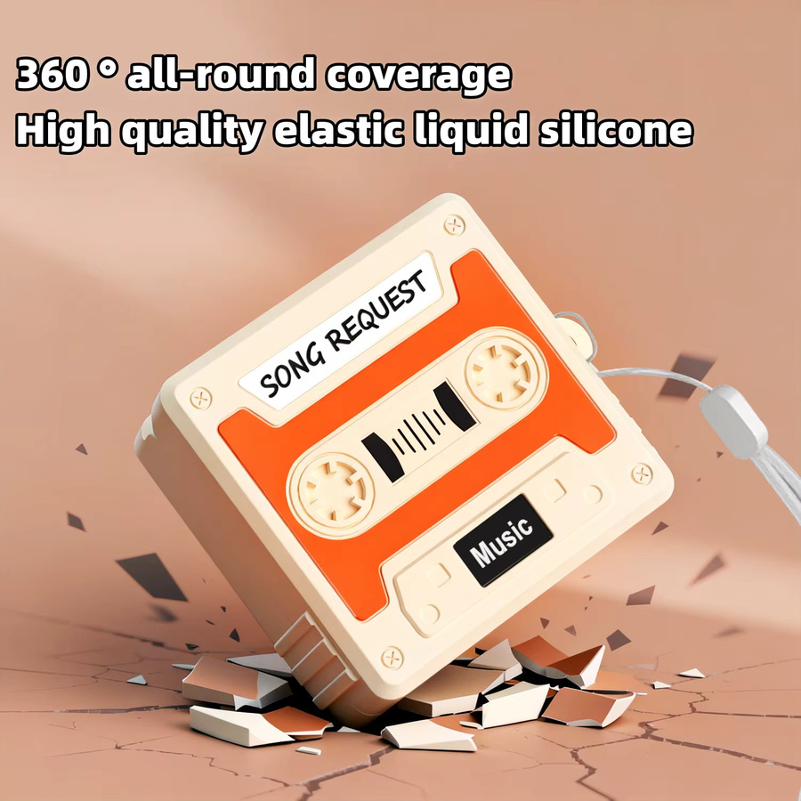 Schutzhülle für Samsung Galaxy Buds 4 Pro im Vintage-Kassetten-Design aus flüssigem Silikon, weiß/mehrfarbig - Bild 5