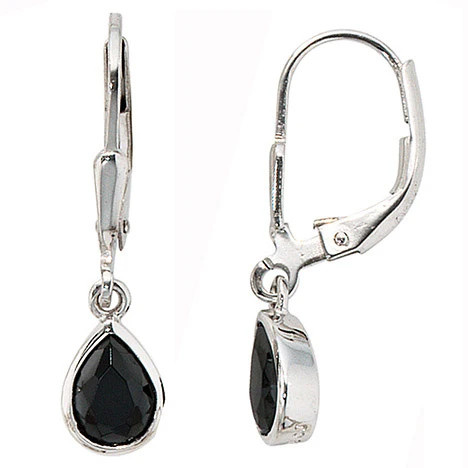 Colfem Ohrringe, Tropfen, 925 Sterling Silber, 2 Zirkonia schwarz, Ohrhänger - Bild 1