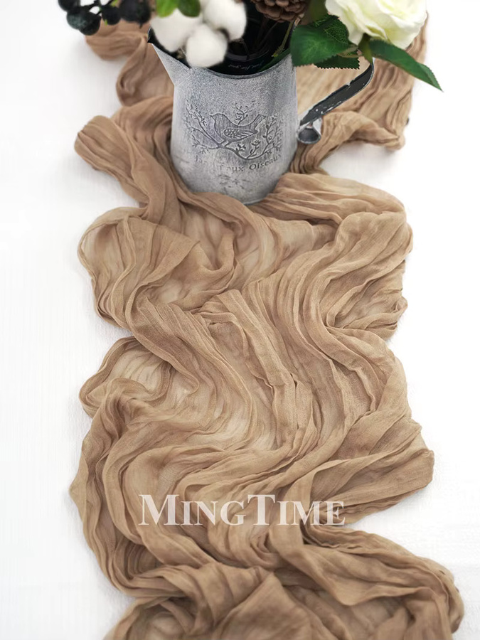 Plissierter Tischläufer von MINGTIME aus Leinen in Beige, Braun oder Weiß, rechteckig, ideal für Hochzeit, Party und Weihnachtsdekoration - Bild 3