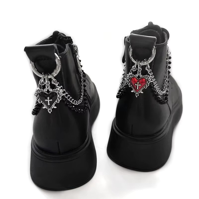 CHUJIE Schuhschnalle, Rotes Herz Kreuz, Dornen-Rosen, Titan-Stahl - Bild 2