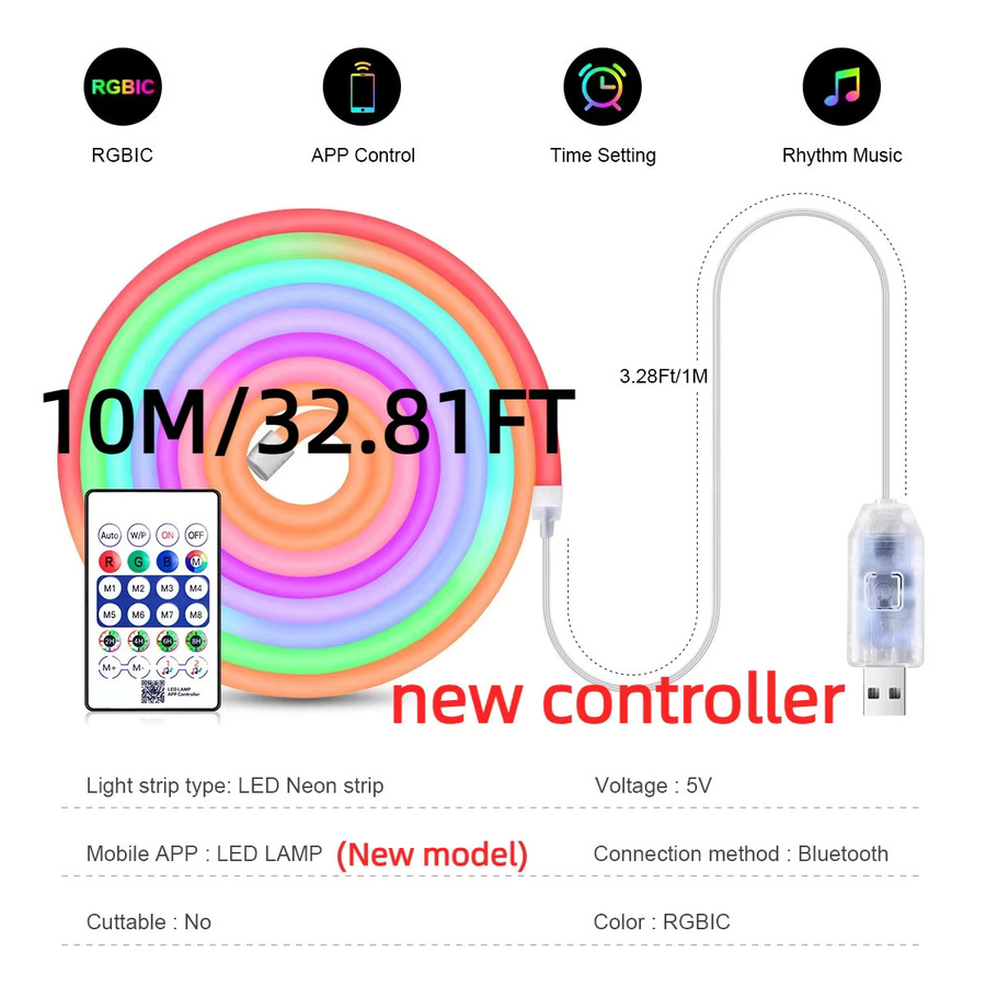 SerRickDon Smarter RGBIC Neon-LED-Lichtstreifen mit WiFi und Bluetooth, Multicolour, USB-Betrieb - Bild 5